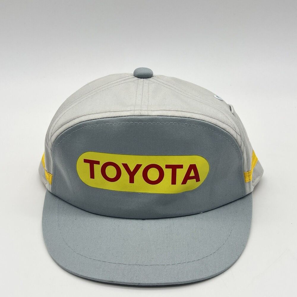 Vtg 80s Toyota Factory Employee Cap Rare Hat Japan Mechanic Retro Grey Yellow